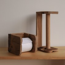 빈티지한 티크 원목 나무 라탄 휴지걸이, M