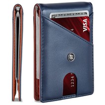 Suavell 가죽 남성용 지갑. 머니 클립과 RFID 지갑 보호 기능이 있는 미니멀리스트 신용카드 홀더 슬림 선물 (캡틴 블랙 레인저) 가성비 추천 미국직구, Marine Blue Ranger