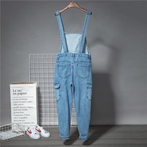 남자워싱데님 트렌드 어텀 끈나시 슬립 남성 와이드 루즈핏 바디슈트 9부 커플 멜빵청바지 3437872540