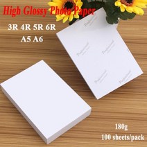프린터 악세사리 인화지 3R 4R 5R 6R A5 A6 100 매 180g 잉크젯 프린터 용 고광택 인화 코팅 인쇄 용지, 03 5R 180g 100sheets