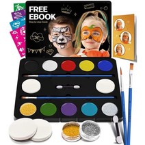 Create A Face 어린이용 페이스 페인팅 키트 32개의 스텐실 8개의 수성페인트 2개의 브러쉬 2개의 글리터 2개의 스폰지 -미국직송