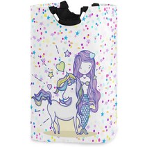 senya 대형 세탁 바구니 쇼핑 접이식 의류 가방 접이식 패브릭 세탁 바구니 접이식 세탁통 (아프리카 여성), 16 유니콘 인어 소녀