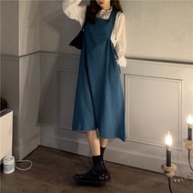 여자 멜빵 치마 원피스 블루블루 체크 여성용 봄 프렌치 캐주얼 스트랩 롱 스커트 소금 스타일 정장 남자
