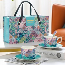 본차이나 커피잔 세트 플라워 에스프레소잔 유럽 세라믹 엔틱, 세트C