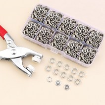 100pcs 금속 바느질 단추 다섯 발톱 스냅 단추 세트 아기 옷 스티치 무료 패스너 단추 플라이어 도구로 설정, 도구가 있는 은, 100개