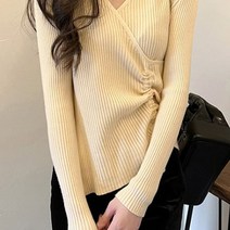 그녀의 신발 / 첼리스 브이넥 셔링 데일리 사이드 트임 긴팔탑 (6col
