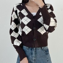 에멜 아가일패턴 니트가디건