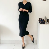 퍼니걸스 9623 데일리 카라 골지 니트 롱 원피스 여성의류