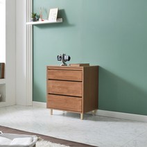 가인 600 협탁 미니수납 3단서랍, 고무나무(브라운)