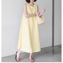 영메이 여성용 여름 사원한 민소매 면마 원피스 YM23020S