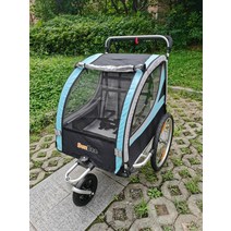 자전거트레일러 자전거 웨건 트레일게이터 트레일러 쌍둥이 카트 2인승 충격완화 후 도보장비차, 04 블루