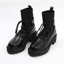 나나구두 레이스업 스트랩 니트 삭스 플랫 통굽 워커 4.5cm