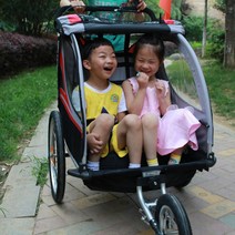 3 in 1 쌍둥이 자전거 트레일러 20인치 큰 바퀴 유모차 접이식 어린이 조깅 2인용 야외 자전거 왜건, 초록