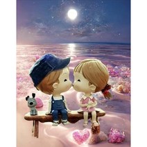 MJS 보석십자수 캔버스형 세트 50x40cm (비즈함 즈정) MH6, 숲속 계곡-귀여운커플