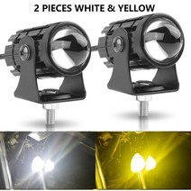 업소용 프로젝터 Motorcycle Mini LED Spotlights White Amber Hi/Low Beam Fog Light Motorbike Auxiliary Dirt B, [04] 2PCS White Yellow