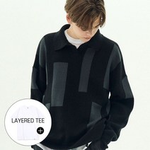 [천삼백케이] [네스티팜] 지오메트리 카라 니트 (블랙)