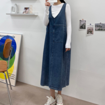 케익 데님 청 루즈핏 오버핏 빅사이즈 멜빵 치마 스커트 원피스 S233
