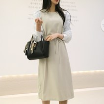 메리앤유 화이트 퍼프소매 하객룩 배색원피스