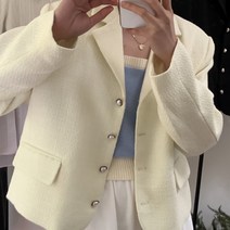 디작소 여성 봄 토니스 하트 버튼 트위드 카라 자켓