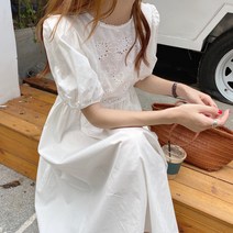 잇츠스타일 펀칭레이스 퍼프 롱원피스