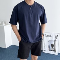데일트 남자 여름 분또 원버튼 헨리넥 오버핏 반팔티