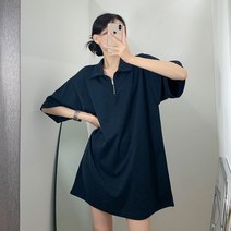 티데일리 여성용 카라넥 반집업 오버핏 미니 원피스