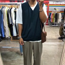 디퍼 4계절 오버핏 박스 브이넥 니트 조끼