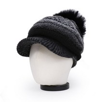 베이직엠 중년 여성 겨울 니트모자 챙니트 왕방울 빗살무늬챙