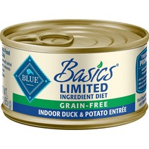Blue Buffalo Basics Limited 성분 그레인 프리 실내 오리 감자 앙트레 성인 통조림 고양이 사료 3온스 24개입