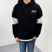 엠클로 남자 오버핏 네오프렌 스테이 레터링 배색 후드 맨투맨티셔츠 4컬러