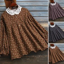 ZANZEA 여성 긴팔 셔츠 꽃무늬 프린트 레이스 블라우스 캐주얼 탑스