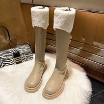 New Warm Fur Women Long Boots Round Toe Ladies Fashion Winter Knee High Booties Women's Boots Botas