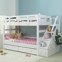 에보니아 [착불] 하이디 계단형 이층침대 SS 서랍형 메모리폼 매트포함, 계단측면형 화이트