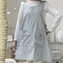 데코나인 어린이집 앞치마 원피스 카페 주방 선생님 유치원 보육교사 스트라이프, 1.스트라이프앞치마-그린