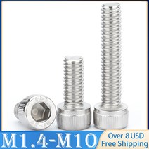 2/5/10/50pcs DIN912 M1.4 M2 M2.5 M3 M4 M5 M6 M8 M10 A2-70 304 스테인레스 스틸 육각 소켓 캡 나사 볼트, 10 M10  x2pcs_22 65mm
