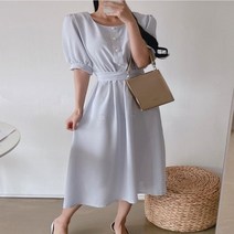 브이와이 [VY] 여자 진주단추 벌룬 신혼여행 잔주름 후레아 원피스