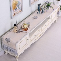 chinapnp0.5 테이블러너 텔러비전선반 식탁보 레이스 패브릭아트 직사각형 거실 화장대 신발장 긴테이블 커버먼지방지 덮개천, T02-행복나무 보라 2, C01-40*180CM(적합 장롱 110-140CM)