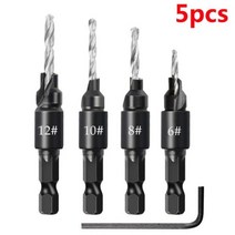 수공구세트 공구함 정비 드라이버 수공구 5카운터 싱크 드릴 목공 비트 세트 스크류 크기에 드릴링 파일럿 구멍 핸드 툴 #5 #6 #8 #10 #12, Silver 5pcs