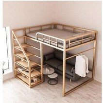 스마트침대 빈 싱글 상단 더블 레이어 높은 침대 가족 공간 절약 다락방 2 단 아파트 l, 3+120x200cm