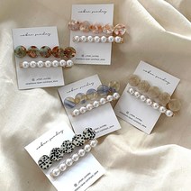 마블진주 2개 1세트 자개 옆머리핀 앞머리고정 포인트 헤어 집게핀