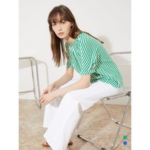 올리비아로렌 신상품 라운드넥 스트라이프 반팔 블라우스 VOCNS3M4321