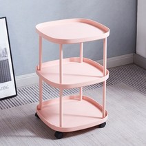 태영스토어 이동식 다용도 파스텔 트롤리선반 3단, 핑크