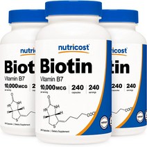 [3병]뉴트리코스트 Nutricost Biotin VitaminB7 10000mcg 240캡슐 비오틴 비타민B7 함유, 1개, 기본