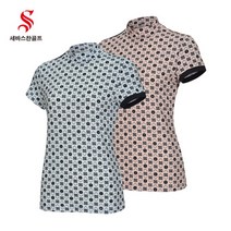 [세바스찬] [골프](국내생산) 23 S/S 여성 전판 프린트 모크넥 반팔 티셔츠 3204, 색상:피치 / 사이즈:100