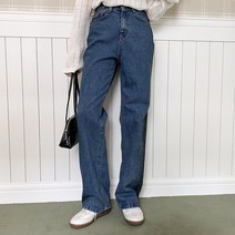 [리엘라] 로르지 와이드 배색 롱 데님팬츠