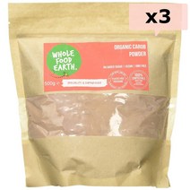 Wholefood Earth 오가닉 캐롭 파우더 가루 분말 500g 3팩 Organic Carob Powder Grade A GMO Free Vegan, 3개