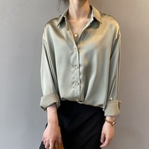 자켓형 블라우스 데님 여자 면접 청남방 호피 새로운 봄 턴 다운 칼라 여성 셔츠 화이트 느슨한 새틴 솔리드 여성 탑 캐주얼 버튼 실크 셔츠 여성