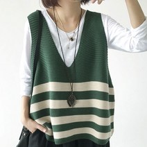 여성 가을 겨울 조끼 여자 간절기 방한 레이어드 스트라이프 니트 숄 조끼 베스트 V0322