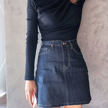 디나 A라인 스티치 빅사이즈 4XL 생지 흑청 슬림 데님 미니 스커트