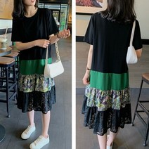 중년여자옷 40 50대여성의류 엄마옷 빅사이즈 컬러풀 반팔 레이스 3단원피스